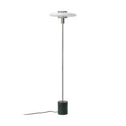 Lindby gulvlampe Branford, retro, hvid/grøn, opalglas/marmor