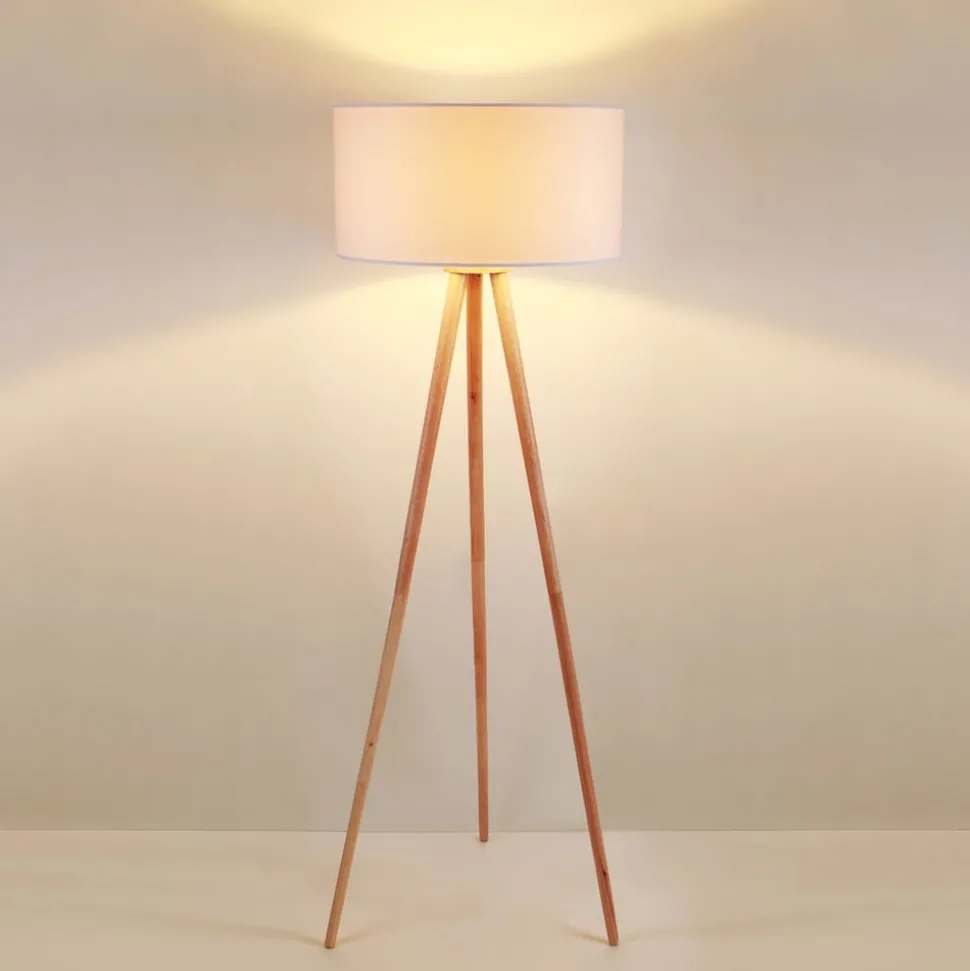 Lindby gulvlampe Charlia, hvid, træ, højde 150 cm
