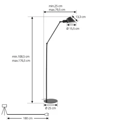 Lindby gulvlampe Corali, sort, metal, højde 176,5 cm