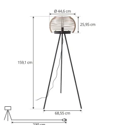 Lindby gulvlampe Ediz, sort, træ, 159 cm høj, E27