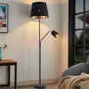 Lindby gulvlampe Efalia, sort/guld, tekstil, læselampe