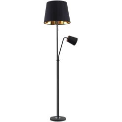 Lindby gulvlampe Efalia, sort/guld, tekstil, læselampe