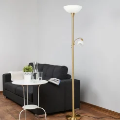 Lindby gulvlampe Elaina, læselampe, messingfarvet, 183cm E27