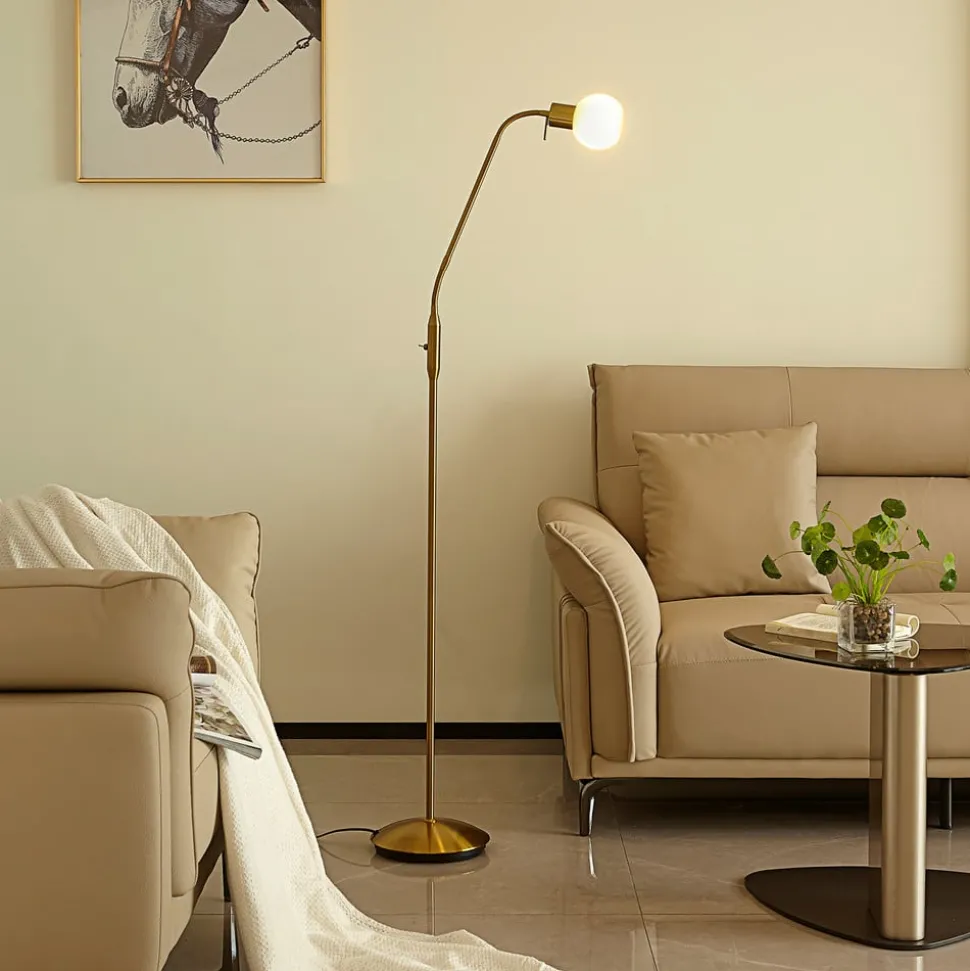 Lindby gulvlampe Elaina, messingfarvet, 162 cm, fleksibel, E14
