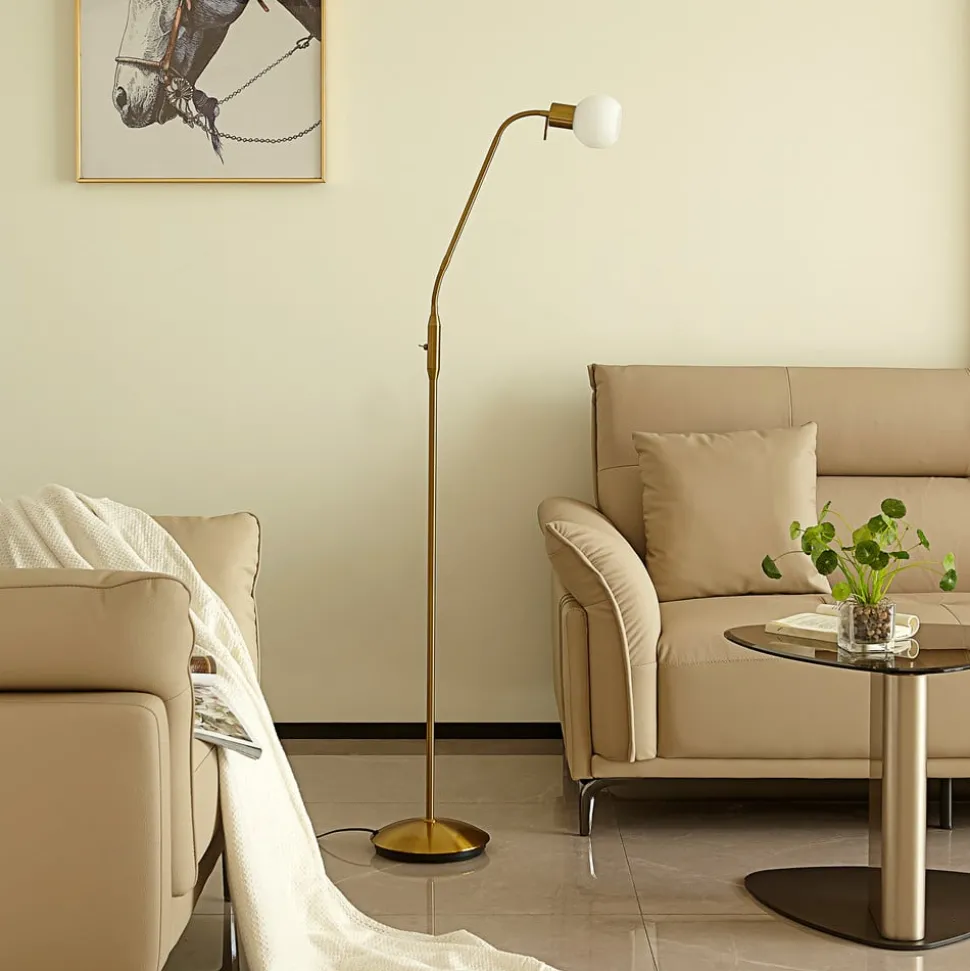 Lindby gulvlampe Elaina, messingfarvet, 162 cm, fleksibel, E14
