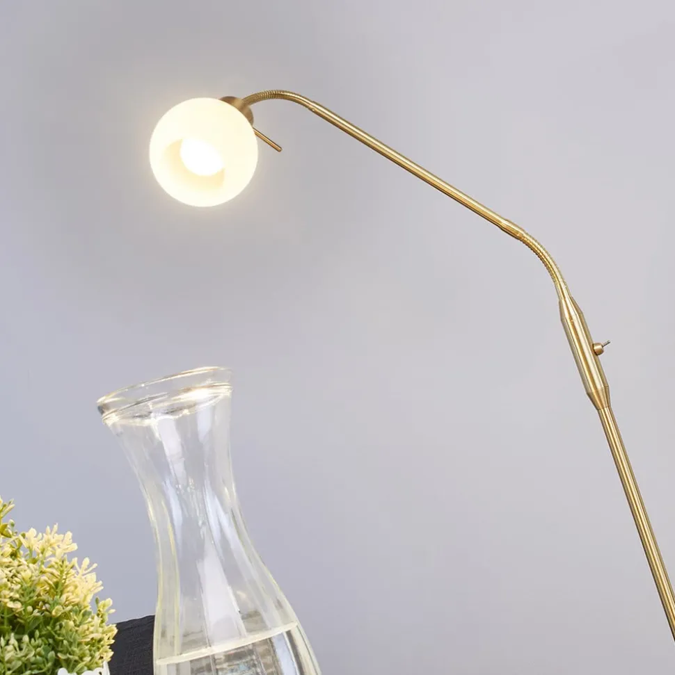 Lindby gulvlampe Elaina, messingfarvet, 162 cm, fleksibel, E14
