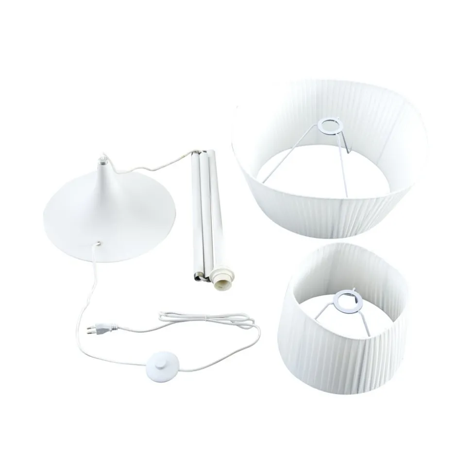 Lindby gulvlampe Eryndor, hvid, tekstil, Ø 47 cm, E27