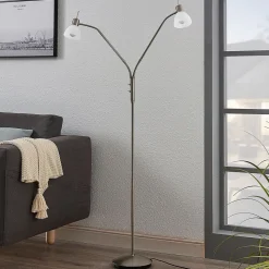 Lindby gulvlampe Gwendolin, 160 cm, nikkelfarvet, 2 lyskilder.