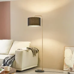 Lindby gulvlampe Hillary, sort/guld, marmor, 153 cm