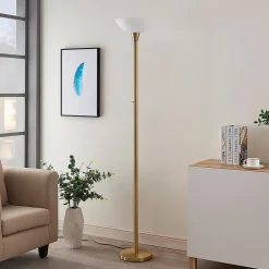 Lindby gulvlampe Ignacia, messingfarvet, glas, 180 cm, E27