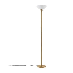 Lindby gulvlampe Ignacia, messingfarvet, glas, 180 cm, E27