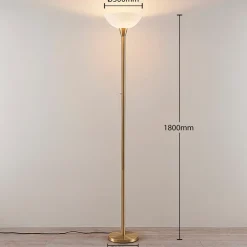 Lindby gulvlampe Ignacia, messingfarvet, glas, 180 cm, E27