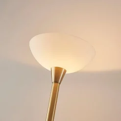 Lindby gulvlampe Ignacia, messingfarvet, glas, 180 cm, E27