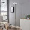 Lindby gulvlampe Ignacia, nikkelfarvet, glas, 180 cm, E27