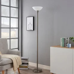Lindby gulvlampe Ignacia, nikkelfarvet, glas, 180 cm, E27