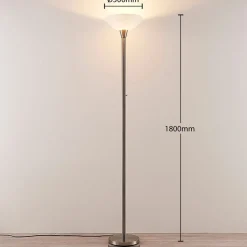 Lindby gulvlampe Ignacia, nikkelfarvet, glas, 180 cm, E27