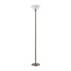 Lindby gulvlampe Ignacia, nikkelfarvet, glas, 180 cm, E27