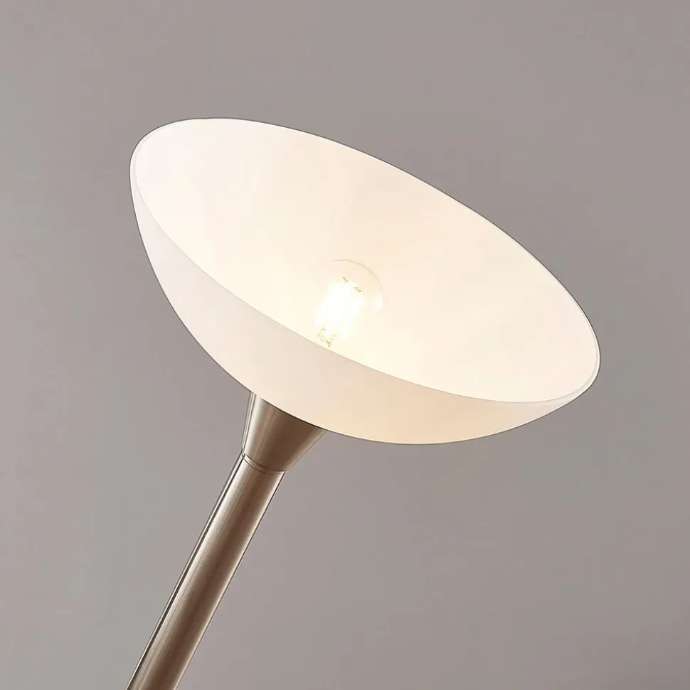 Lindby gulvlampe Ignacia, nikkelfarvet, glas, 180 cm, E27