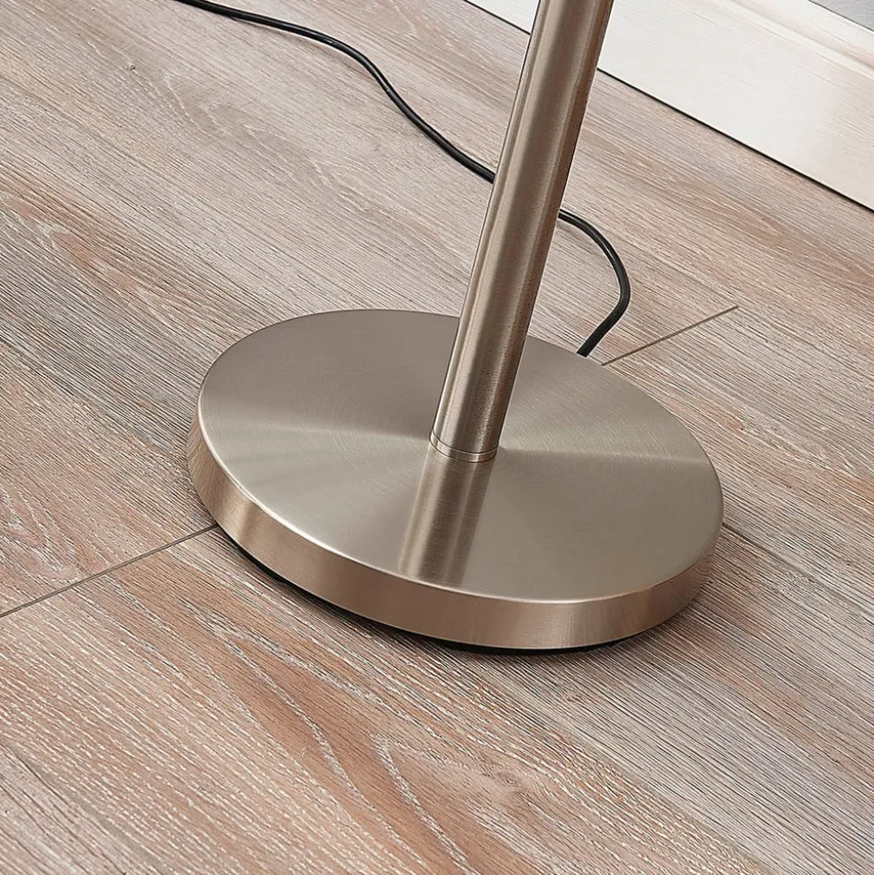Lindby gulvlampe Ignacia, nikkelfarvet, glas, 180 cm, E27
