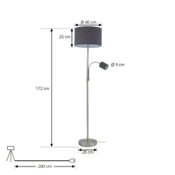 Lindby gulvlampe Jaileen, grå, tekstil, 170 cm, læselampe