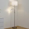 Lindby gulvlampe Jaileen, hvid, tekstil, 170 cm, læselampe