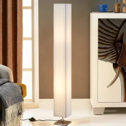 Lindby gulvlampe Janno, hvid, tekstil, metal, 120 cm, E27