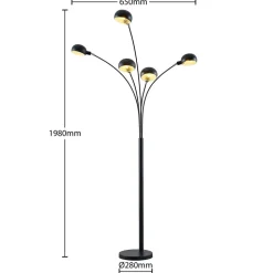 Lindby gulvlampe Jewa, sort, metal, 5 lyskilder, E14