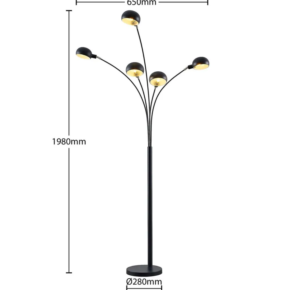 Lindby gulvlampe Jewa, sort, metal, 5 lyskilder, E14