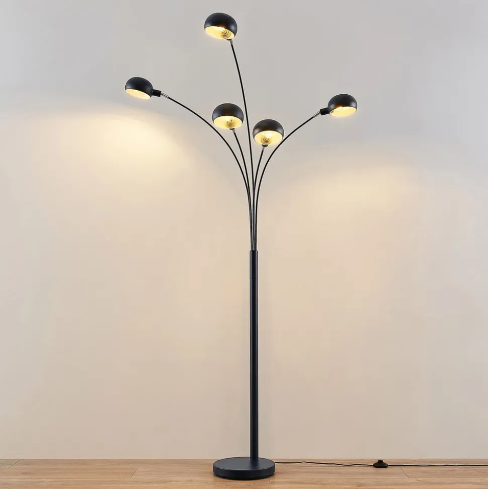 Lindby gulvlampe Jewa, sort, metal, 5 lyskilder, E14
