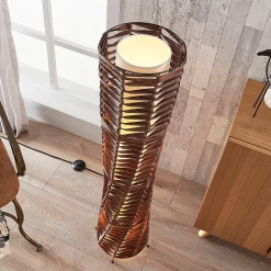 Lindby gulvlampe Joas, 110 cm, papir, tekstil, brun