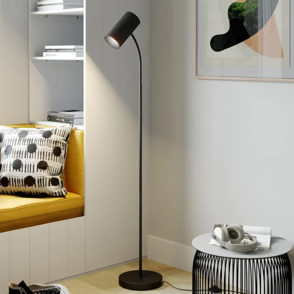 Lindby gulvlampe Karoli, sort, 156 cm, metal, fleksibel arm