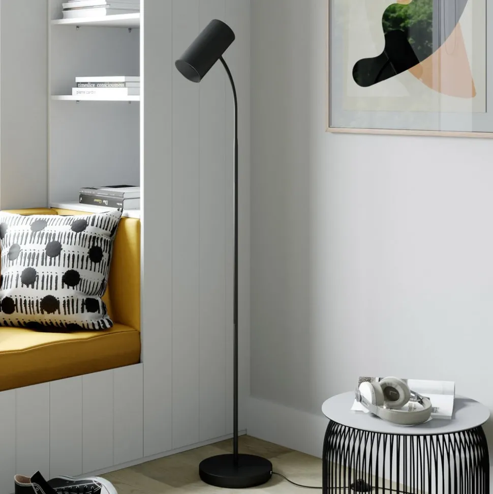 Lindby gulvlampe Karoli, sort, 156 cm, metal, fleksibel arm