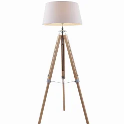 Lindby gulvlampe Katie, 162 cm, hvid, tekstil, træ, stativ
