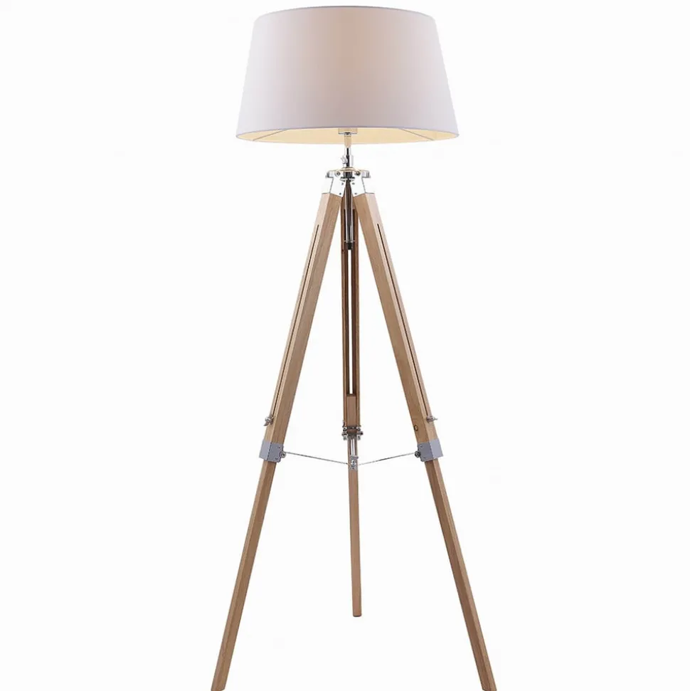 Lindby gulvlampe Katie, 162 cm, hvid, tekstil, træ, stativ