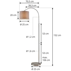 Lindby gulvlampe Keriba, nikkel/taupe, stof, 150 cm, E27