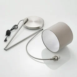Lindby gulvlampe Keriba, nikkel/taupe, stof, 150 cm, E27