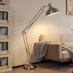 Lindby gulvlampe Leia, sølv, metal, 180 cm, drejelig, E27