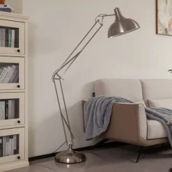 Lindby gulvlampe Leia, sølv, metal, 180 cm, drejelig, E27