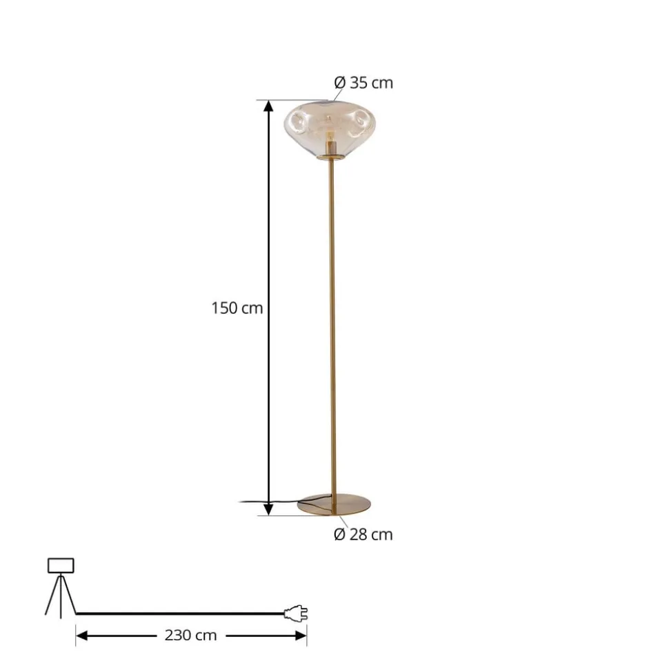 Lindby Gulvlampe Lelia, rav, glas, metal, 150 cm