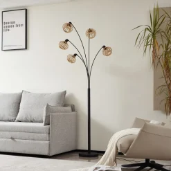 Lindby gulvlampe Lielle, naturlig bambus, 5 lyskilder, 190 cm