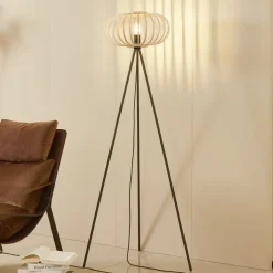 Lindby gulvlampe Lielle, naturlig bambus, Ø 40 cm
