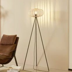 Lindby gulvlampe Lielle, naturlig bambus, Ø 40 cm