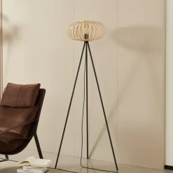 Lindby gulvlampe Lielle, naturlig bambus, Ø 40 cm