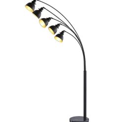Lindby gulvlampe Lira, 5 lyskilder, højde 205 cm, sort, guld