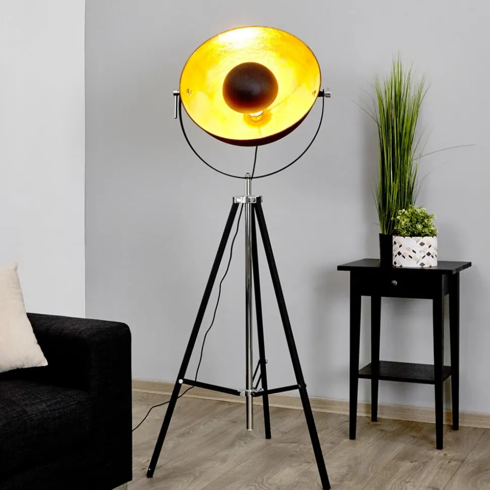 Lindby gulvlampe Mineva. sort/guld, metal, højde 180 cm