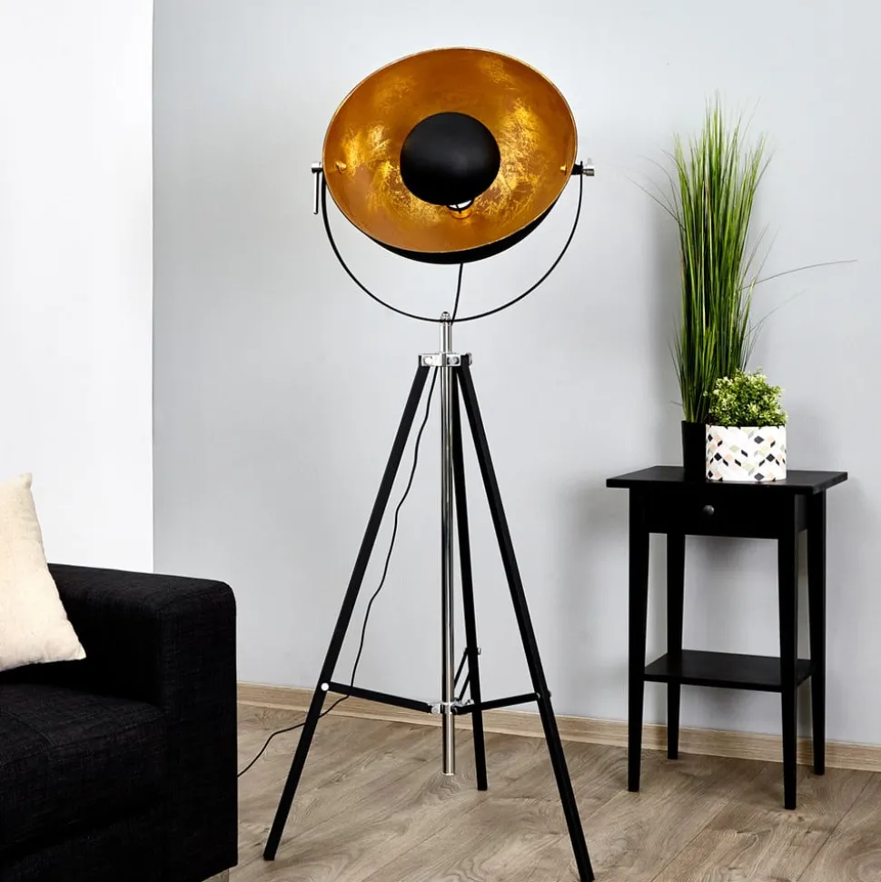 Lindby gulvlampe Mineva. sort/guld, metal, højde 180 cm