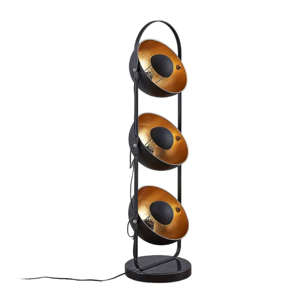 Lindby gulvlampe Muriel, 3 lyskilder, sort/guld, metal