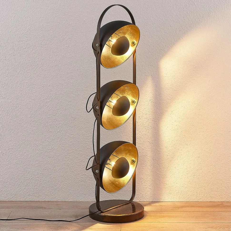 Lindby gulvlampe Muriel, 3 lyskilder, sort/guld, metal