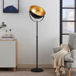 Lindby gulvlampe Muriel, 1 lyskilde, sort/guld, metal