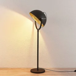 Lindby gulvlampe Muriel, 1 lyskilde, sort/guld, metal